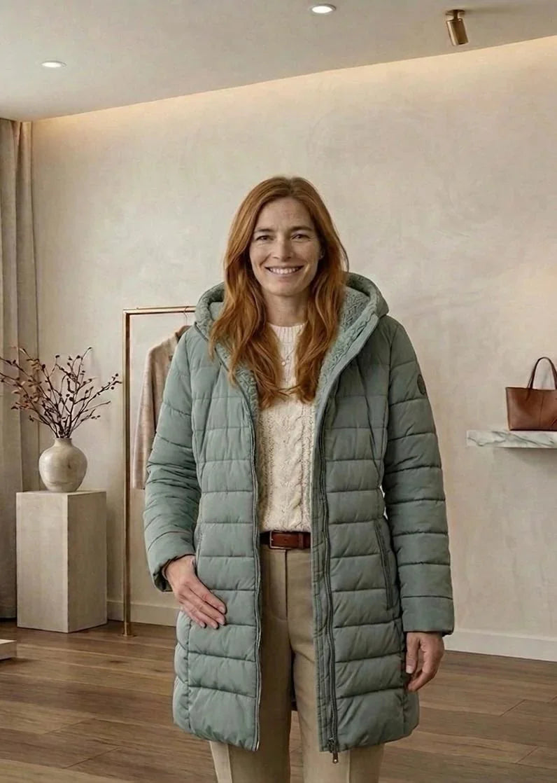 Georgina A-Line Hooded Puffer Coat in Sage Green