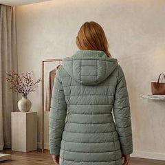 Georgina A-Line Hooded Puffer Coat in Sage Green