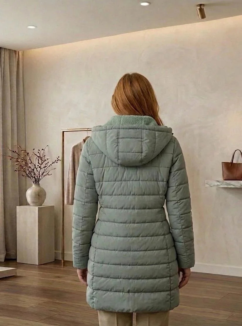 Georgina A-Line Hooded Puffer Coat in Sage Green