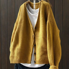 Geraldine Textured V-Neck Button Cardigan in Mustard