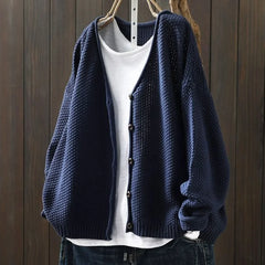 Geraldine Textured V-Neck Button Cardigan in Navy