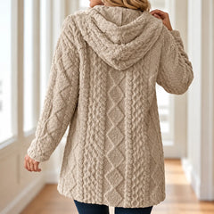 Gillian Hooded Cable Long Cardigan in Beige