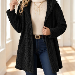 Gillian Hooded Cable Long Cardigan in Black