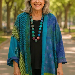 Gina Open Front Kimono Cardigan in Blue