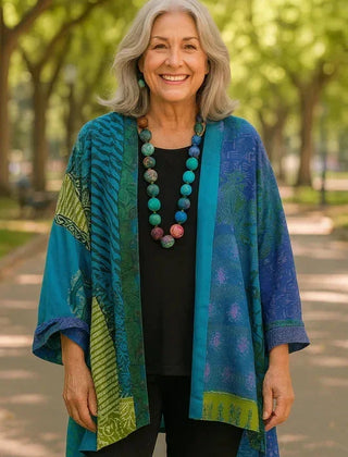 Gina Open Front Kimono Cardigan in Blue