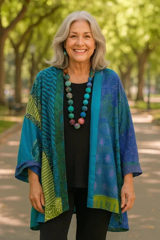 Gina Open Front Kimono Cardigan in Blue