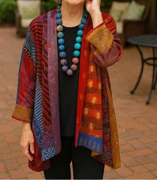Gina Open Front Kimono Cardigan in Red