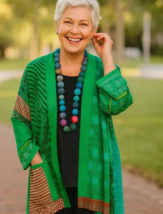 Gina Open Front Kimono Cardigan in Green