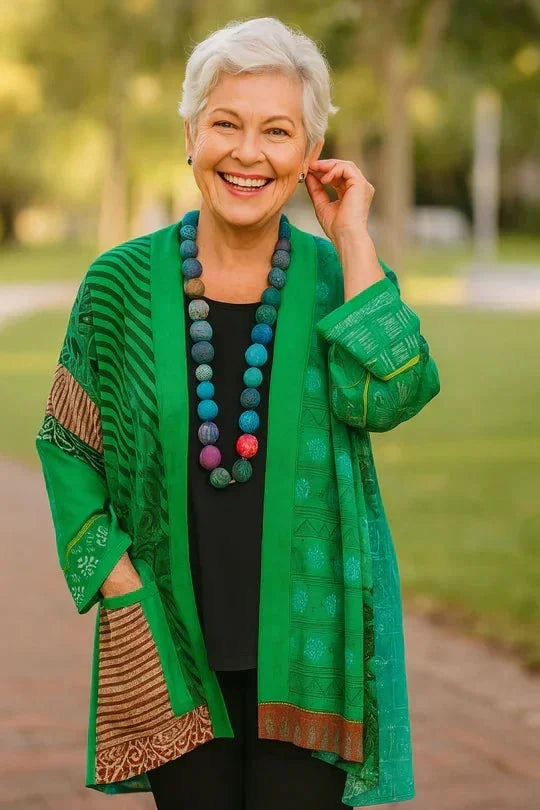 Gina Open Front Kimono Cardigan in Green