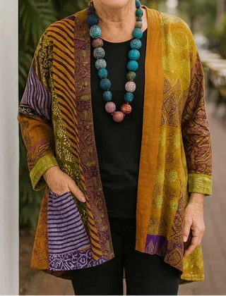 Gina Open Front Kimono Cardigan in Mustard