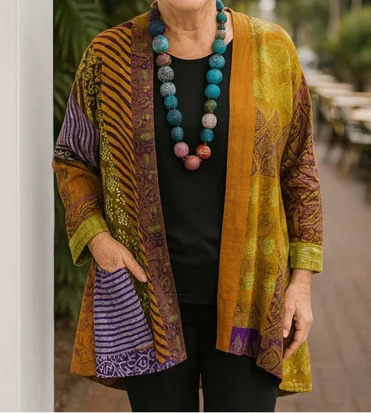 Gina Open Front Kimono Cardigan in Mustard