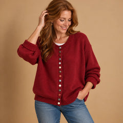 Ginger Multicolour Button Cardigan in Red