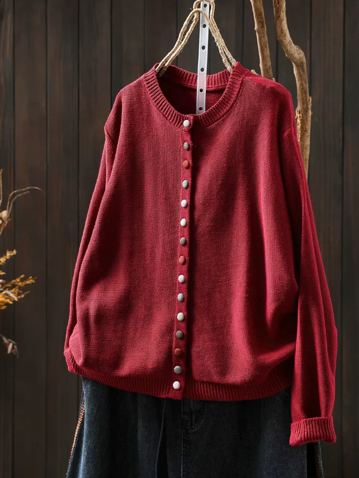 Ginger Multicolour Button Cardigan in Red
