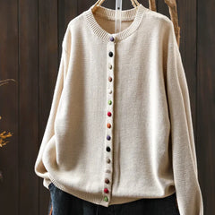 Ginger Multicolour Button Cardigan in Beige