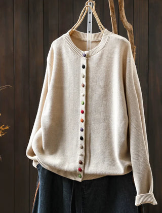 Ginger Multicolour Button Cardigan in Beige