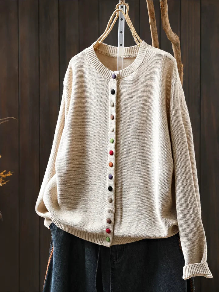 Ginger Multicolour Button Cardigan in Beige