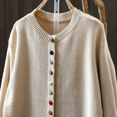 Ginger Multicolour Button Cardigan in Beige