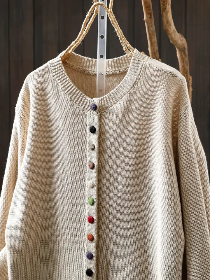 Ginger Multicolour Button Cardigan in Beige