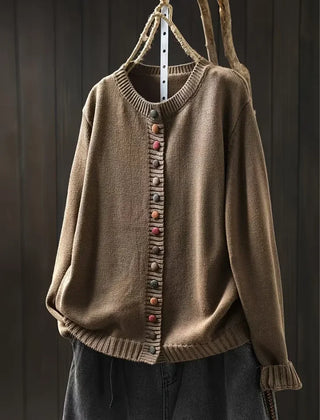Ginger Multicolour Button Cardigan in Brown