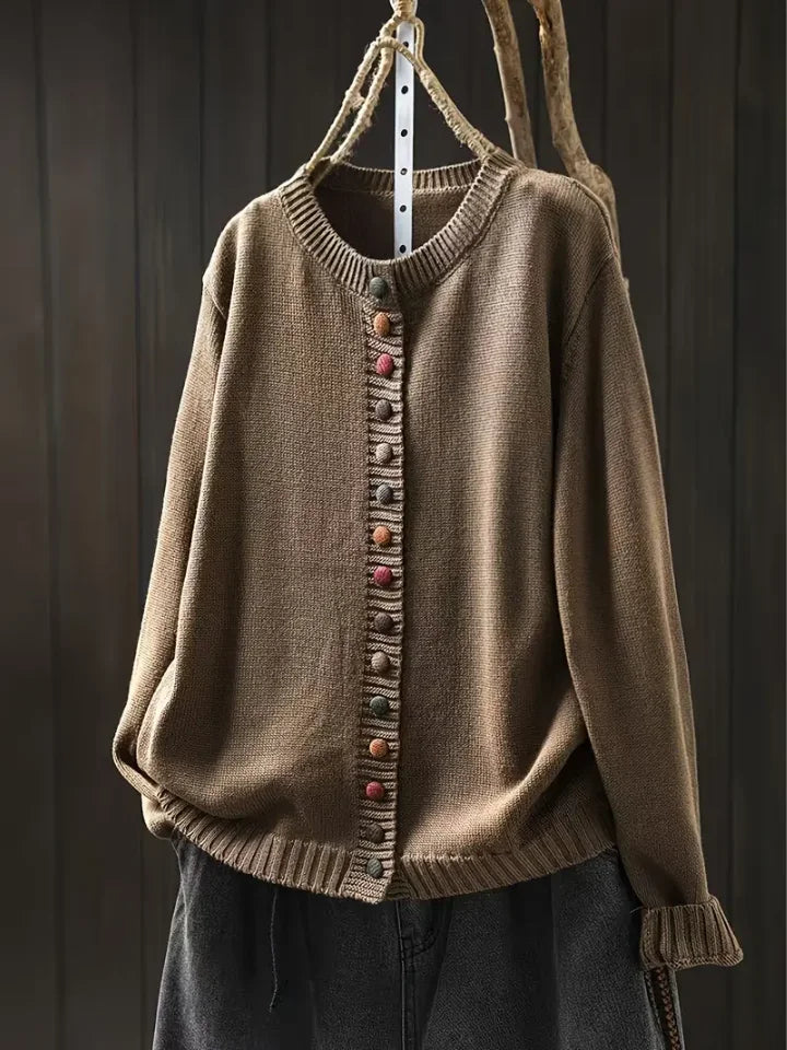 Ginger Multicolour Button Cardigan in Brown