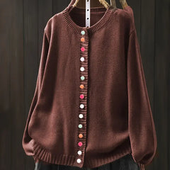 Ginger Multicolour Button Cardigan in Dark Brown