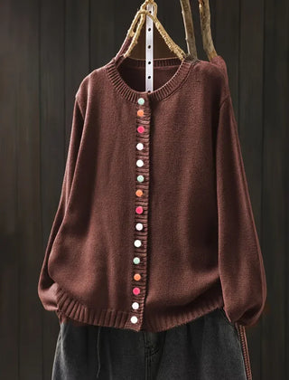 Ginger Multicolour Button Cardigan in Dark Brown