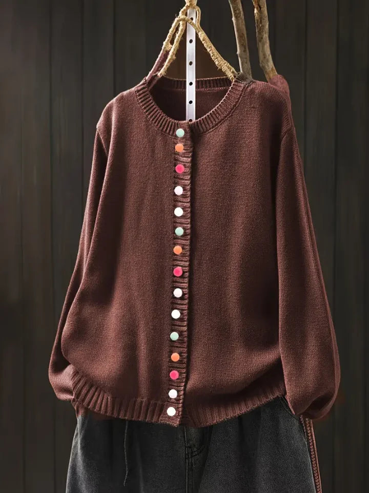 Ginger Multicolour Button Cardigan in Dark Brown