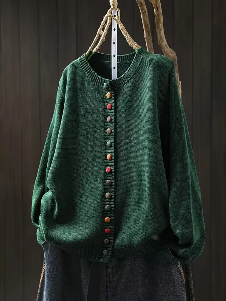 Ginger Multicolour Button Cardigan in Green