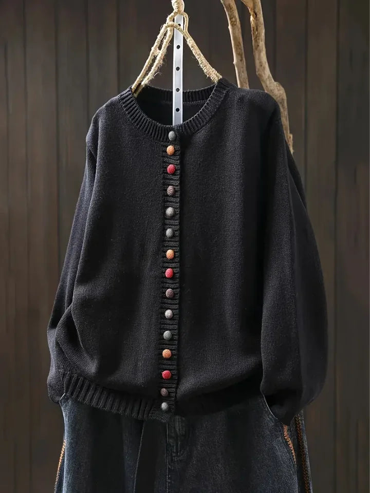 Ginger Multicolour Button Cardigan in Black