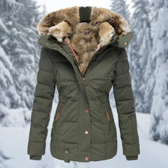 Giselle Faux Fur Trim Hooded Puffer Jacket in Green