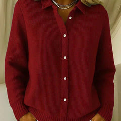 Glenda Collared Waffle Button Cardigan in Wine Red