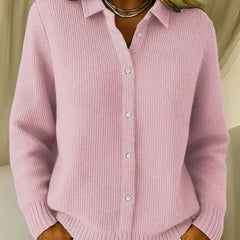 Glenda Collared Waffle Button Cardigan in Pink