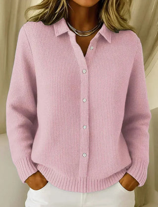 Glenda Collared Waffle Button Cardigan in Pink