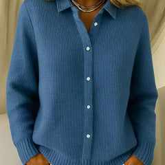 Glenda Collared Waffle Button Cardigan in Dark Blue