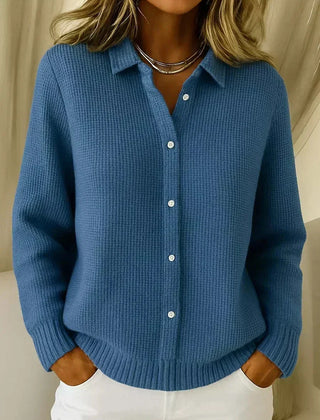 Glenda Collared Waffle Button Cardigan in Dark Blue