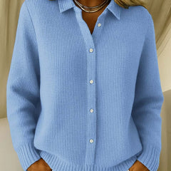 Glenda Collared Waffle Button Cardigan in Light Blue