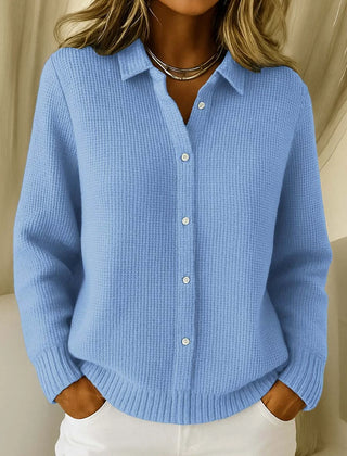 Glenda Collared Waffle Button Cardigan in Light Blue
