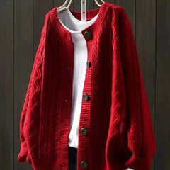Gloria Chunky Cable Crewneck Cardigan in Red