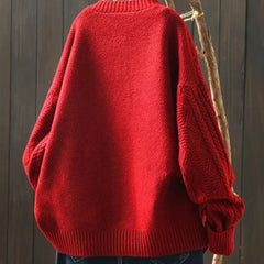 Gloria Chunky Cable Crewneck Cardigan in Red