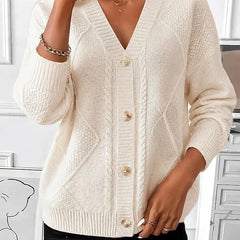 Grace Cable V-Neck Button Cardigan in Cream