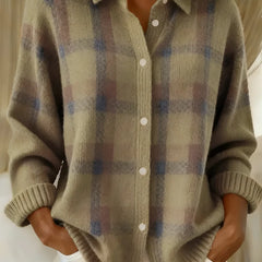Greta Plaid Collared Button Cardigan in Sage Green