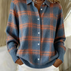Greta Plaid Collared Button Cardigan in Blue