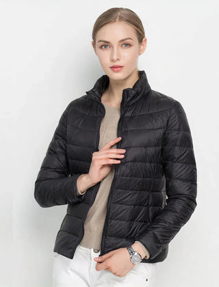 Gretchen Lightweight Stand Collar Puffer Jacket in Black