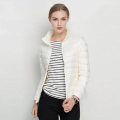 Gretchen Lightweight Stand Collar Puffer Jacket in White