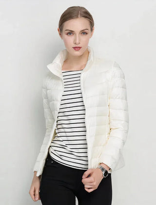 Gretchen Lightweight Stand Collar Puffer Jacket in White
