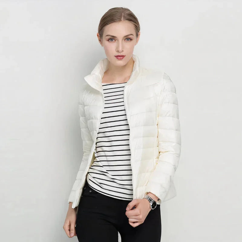 Gretchen Lightweight Stand Collar Puffer Jacket in White