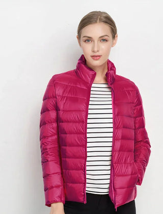 Gretchen Lightweight Stand Collar Puffer Jacket in Fuchsia
