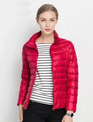 Gretchen Lightweight Stand Collar Puffer Jacket in Red