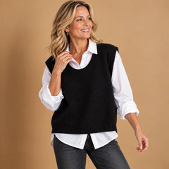 Gwen Button-Back Sweater Vest in Black