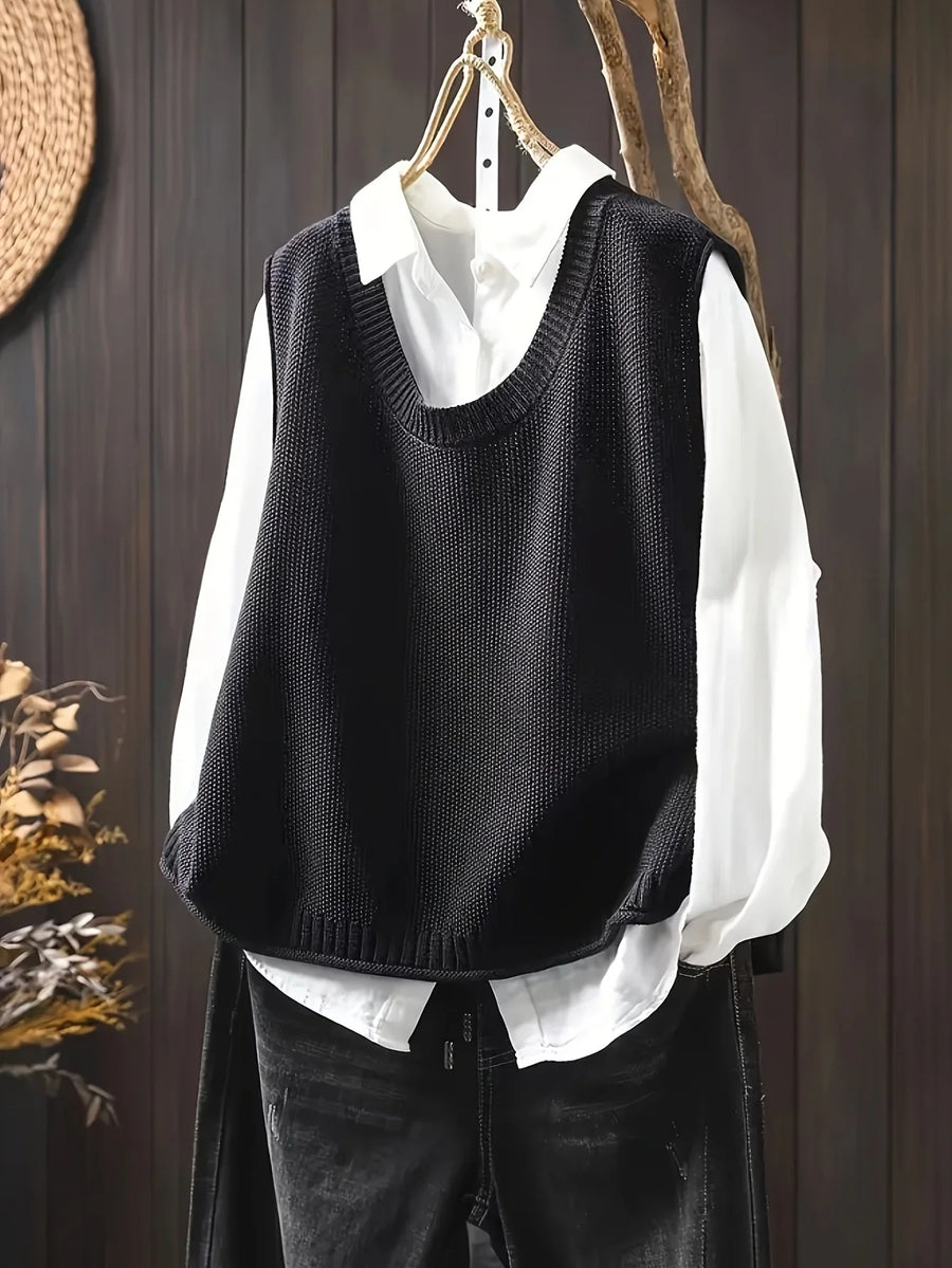 Gwen Button-Back Sweater Vest in Black